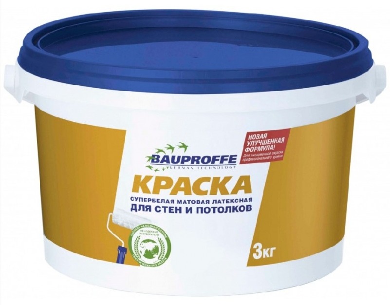 Краска для стен и потолков BAUPROFFE супербелая 3кг